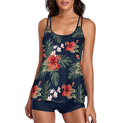 HANERDUN Damen Tankini Badeanzug Zweiteiler Bauchweg Badebekleidung mit Verstellbare Träger Bademode Tank Top mit Padded & Shorts für Urlaub von HANERDUN