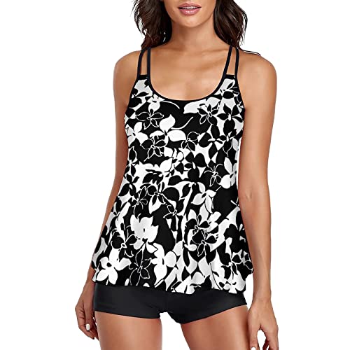 HANERDUN Damen Tankini Badeanzug Zweiteiler Bauchweg Badebekleidung mit Verstellbare Träger Bademode Tank Top mit Padded & Shorts für Urlaub von HANERDUN