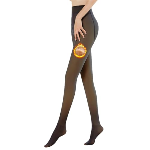 HANERDUN Damen Winterleggings Pantyhose Strumpfhose Winter Thermo Leggings mit Innenfleece Durchscheinend Plüschstrümpfe BLACK von HANERDUN
