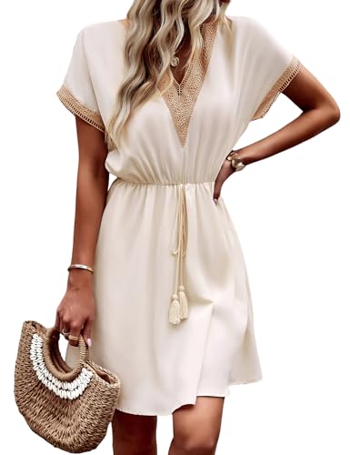 HANERDUN Kleider Damen Boho Kurzarm Sommerkleid Hohe Taille Freizeitkleid mit V-Ausschnitt HANERDUN Kleider Damen Boho Kurzarm Sommerkleid Hohe Taille Freizeitkleid mit V-Ausschnitt von HANERDUN