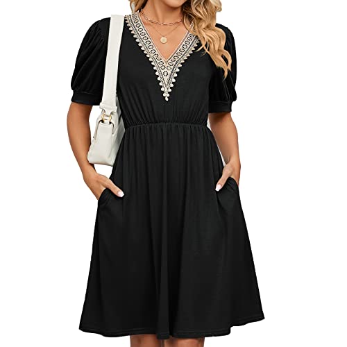 HANERDUN Kleider Damen Boho Kurzarm Sommerkleid Hohe Taille Freizeitkleid mit V-Ausschnitt HANERDUN Kleider Damen Boho Kurzarm Sommerkleid Hohe Taille Freizeitkleid mit V-Ausschnitt von HANERDUN
