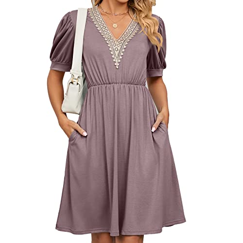 HANERDUN Kleider Damen Boho Kurzarm Sommerkleid Hohe Taille Freizeitkleid mit V-Ausschnitt HANERDUN Kleider Damen Boho Kurzarm Sommerkleid Hohe Taille Freizeitkleid mit V-Ausschnitt von HANERDUN