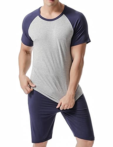 HANERDUN Schlafanzug Herren Kurz Pyjama Sommer Nachtwäsche Modal Lässiger High Stretch Shorty Männer Schlafanzüge von HANERDUN