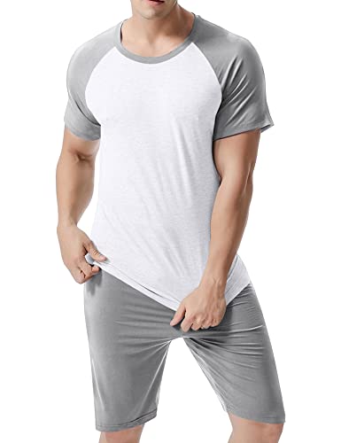 HANERDUN Schlafanzug Herren Kurz Pyjama Sommer Nachtwäsche Modal Lässiger High Stretch Shorty Männer Schlafanzüge von HANERDUN