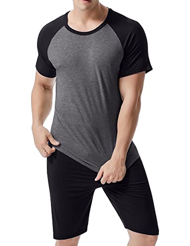 HANERDUN Schlafanzug Herren Kurz Pyjama Sommer Nachtwäsche Modal Lässiger High Stretch Shorty Männer Schlafanzüge von HANERDUN