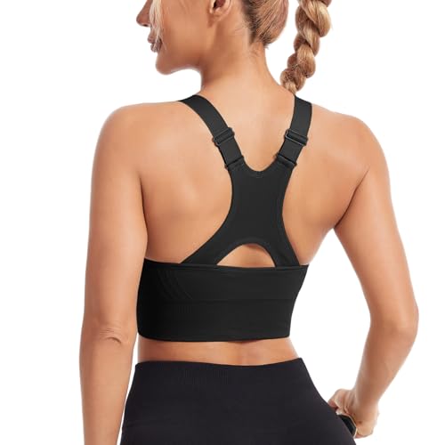 HANERDUN Sport BH Starker Halt Damen Verstellbar Träger Yoga Bra mit Gepolstert Nahtlose Ohne Bügel Breiten Trägern Racerback für Fitness Lauf Joggen von HANERDUN