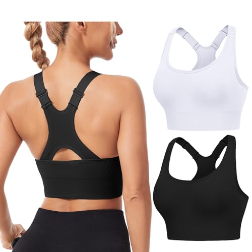 HANERDUN Sport BH Starker Halt Damen Verstellbar Träger Yoga Bra mit Gepolstert Nahtlose Ohne Bügel Breiten Trägern Racerback für Fitness Lauf Joggen HANERDUN Sport BH Starker Halt Damen Verstellbar Träger Yoga Bra mit Gepolstert Nahtlose Ohne Bügel Breiten Trägern Racerback für Fitness Lauf Joggen von HANERDUN