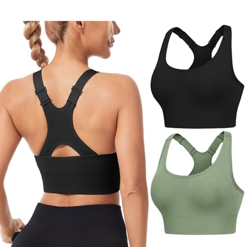 HANERDUN Sport BH Starker Halt Damen Verstellbar Träger Yoga Bra mit Gepolstert Nahtlose Ohne Bügel Breiten Trägern Racerback für Fitness Lauf Joggen von HANERDUN