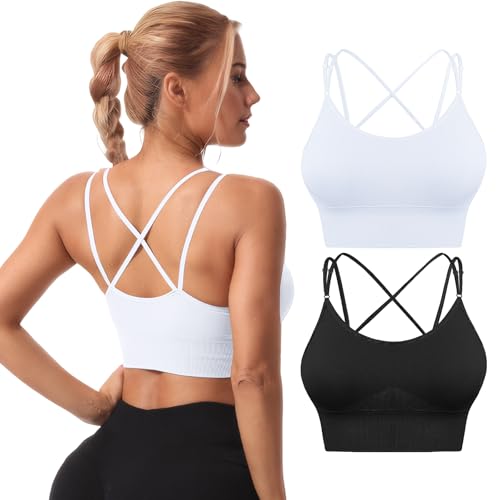 HANERDUN Sport BH Damen Einstellbarer Schultergurt Bustier Push up Yoga Bra Cross Back Design mit Gepolstert Nahtlose Ohne Bügel und gibt Guten Halt für Fitness Lauf Joggen von HANERDUN