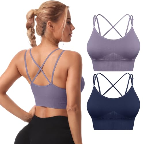 HANERDUN Sport BH Damen Einstellbarer Schultergurt Bustier Push up Yoga Bra Cross Back Design mit Gepolstert Nahtlose Ohne Bügel und gibt Guten Halt für Fitness Lauf Joggen von HANERDUN