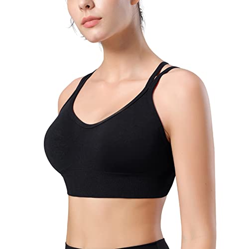 HANERDUN Sport BH Damen Yoga Bra mit Gepolstert Nahtlose Ohne Bügel gibt Guten Halt Spaghettiträger Cross Back mit Verstellschnalle mittelstarkem für Fitness Lauf Joggen von HANERDUN