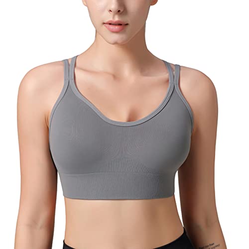 HANERDUN Sport BH Damen Yoga Bra mit Gepolstert Nahtlose Ohne Bügel gibt Guten Halt Spaghettiträger Cross Back mit Verstellschnalle mittelstarkem für Fitness Lauf Joggen von HANERDUN