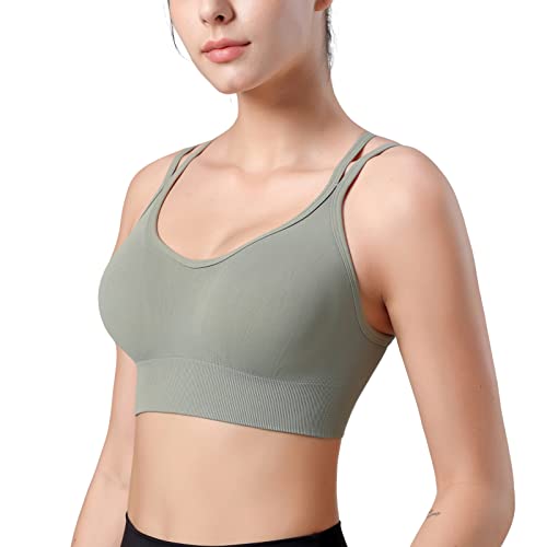 HANERDUN Sport BH Damen Yoga Bra mit Gepolstert Nahtlose Ohne Bügel gibt Guten Halt Spaghettiträger Cross Back mit Verstellschnalle mittelstarkem für Fitness Lauf Joggen von HANERDUN