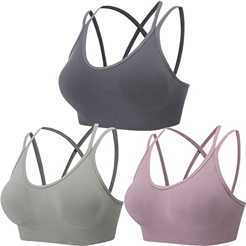 HANERDUN Sport BH Damen Yoga Bra mit Gepolstert Nahtlose Ohne Bügel gibt Guten Halt Spaghettiträger Cross Back mit Verstellschnalle mittelstarkem für Fitness Lauf Joggen von HANERDUN