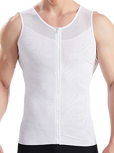 Hanerdun Herren ärmelloses Tank Top Mit Reißverschluss Körperformung Abnehmen Taille Fett Kompressions unterwäsche, Gr.M - Weiß von HANERDUN