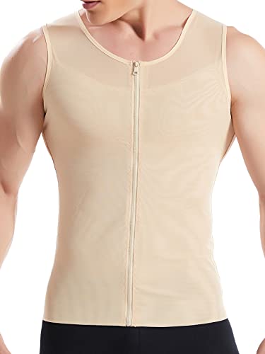 Hanerdun Herren ärmelloses Tank Top Mit Reißverschluss Körperformung Abnehmen Taille Fett Kompressions unterwäsche, Gr.XL - Beige von HANERDUN