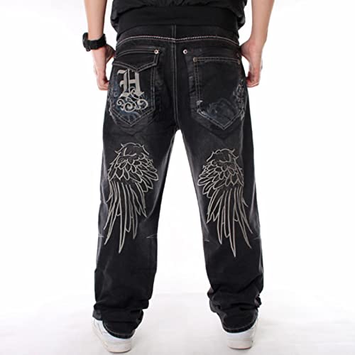 HANFBIO Street Dance Wide Legs Baggy Jeans Herren Mode Stickerei Schwarz Lose Board Denim Pants Male Rap Hip Hop Jeans Plus Size von HANFBIO