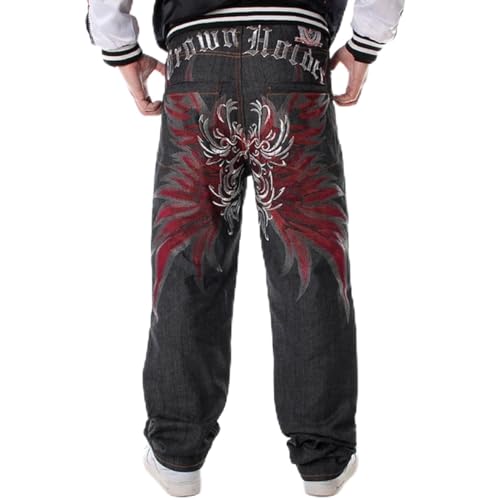 HANFBIO Street Dance Wide Legs Baggy Jeans Herren Mode Stickerei Schwarz Lose Board Denim Pants Male Rap Hip Hop Jeans Plus Size von HANFBIO
