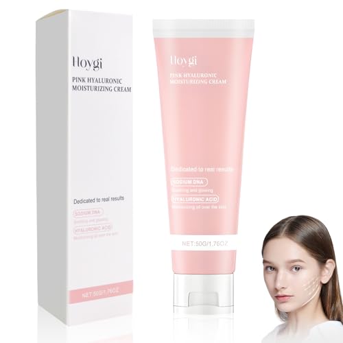 Hyaluronic Moisturizing Cream, Rosa Hyaluron Feuchtigkeitscreme, Moisturizer Gesichtscreme Damen, Feuchtigkeitsspendende Gesichtscreme mit Hyaluronsäure, Für alle Hauttypen von HANGGON