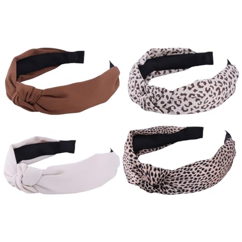HANGSU 4 Stück Geknotetes Stirnband für Frauen Ästhetische Breite Hairhoop Freizeitkleidung Stirnband mit Leopardenmuster Elegantes Haarband von HANGSU