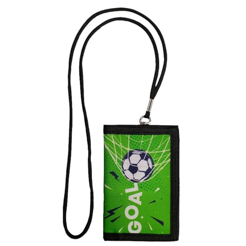 HANGSU Fußball Motiv Brustbeutel, Kinder Geldbörse mit Reißverschluss Münzfach und Kartenhalter Reisebrieftasche für Junge, Schwarz , 12*8*1cm von HANGSU