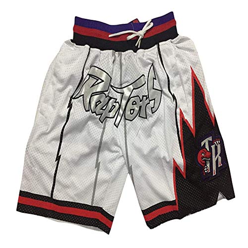 HANJIAJKL Herren Basketball Shorts NBA Raptors Retro Basketball Shorts, Stickerei,Schnelltrocknend Fabric,Atmungsaktive Casual Shorts,Weiß,S von HANJIAJKL