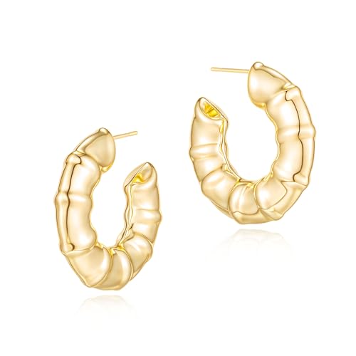 HANLI Ohrringe Creolen Gold Dicker Reif Trendig für Damen 14K Vergoldet Leicht Hypoallergen Ohrschmuck von HANLI