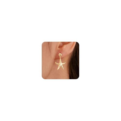 HANLI Seestern Ohrringe Gold Damen - 14K Gold Vergoldet Starfish Meer Muschel Ohrstecker Hypoallergen Elegante Leichte Mini Ohrringe für Sommer Strand von HANLI