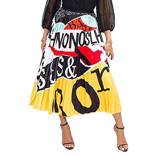 HANMAX Damen Graffiti-Rock mit Faltenrock Cartoon-Druck Elastischer Taille A-Linie Swing Midirock von HANMAX