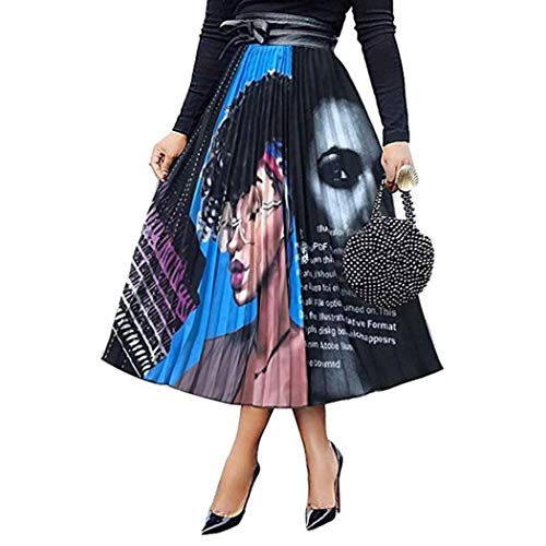 HANMAX Damen Graffiti-Rock mit Faltenrock Cartoon-Druck Elastischer Taille A-Linie Swing Midirock von HANMAX
