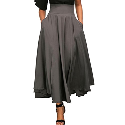 HANMAX Damen Hoch Taille Faltenrock Business Dress Skirt Lang Skaterrock Abendkleid mit Schleife Unterrock von HANMAX