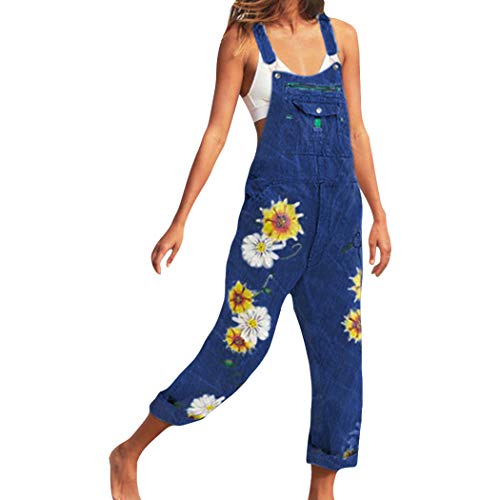 HANMAX Damen Latzhosen Jeanshosen Drucken Denim Overall Jumpsuit Spielanzug Ärmellos Playsuit Romper Jeans Hose Baggy Boyfriend Latzjeans von HANMAX