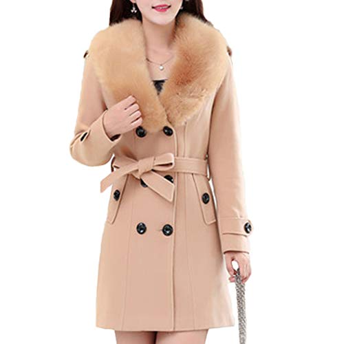 HANMAX Damen Mantel Elegant Trenchcoat Wintermantel Warm Gefüttert Revers Lange Ärmel Wollmantel Übergangsmantel Zweireihig Herbst Winter von HANMAX