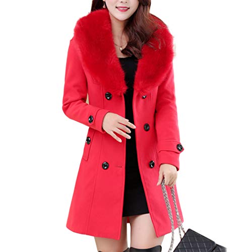 HANMAX Damen Mantel Elegant Trenchcoat Wintermantel Warm Gefüttert Revers Lange Ärmel Wollmantel Übergangsmantel Zweireihig Herbst Winter von HANMAX