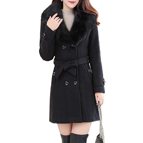 HANMAX Damen Mantel Elegant Trenchcoat Wintermantel Warm Gefüttert Revers Lange Ärmel Wollmantel Übergangsmantel Zweireihig Herbst Winter von HANMAX