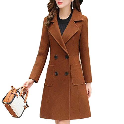 HANMAX Damen Mantel Zweireiher Revers Langarm Lange Wolle Coat Winterjacke von HANMAX