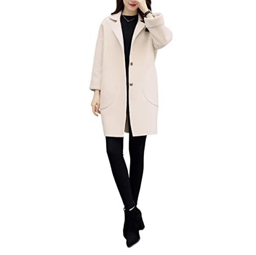 HANMAX Damen Trenchcoat Einreiher Slim Swing Coat Overcoat Wolle Wintermantel Übergangs Jacke Parka von HANMAX