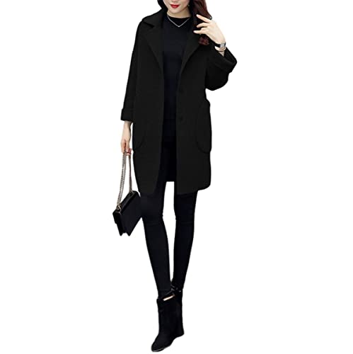 HANMAX Damen Trenchcoat Einreiher Slim Swing Coat Overcoat Wolle Wintermantel Übergangs Jacke Parka von HANMAX