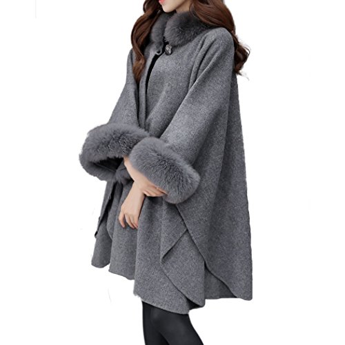 HANMAX Damen Winter Kunstpelz Kragen Strickjacke Mantel Langer Warm Poncho Cape Deckmantel mit Fell von HANMAX