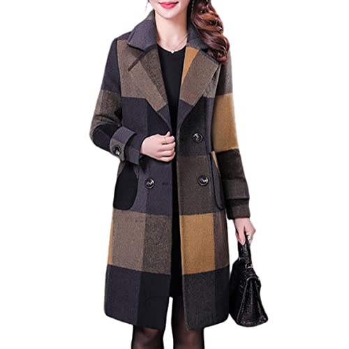 HANMAX Damen Wollmantel Lange Wolljacke mit Reverskragen Wintermantel Frauen Übergangs Jacke Warme Winterjacke Slim Fit Langemantel von HANMAX