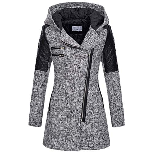 HANMAX Damen Wollmantel Trenchcoat mit Reißverschluss Lange Übergangsmantel (M, Hellgrau) von HANMAX