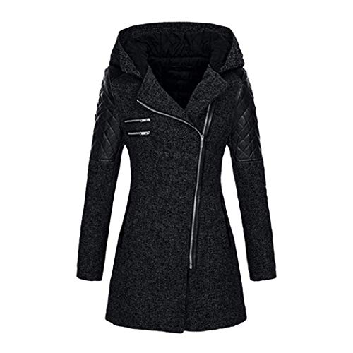 HANMAX Damen Wollmantel Trenchcoat mit Reißverschluss Lange Übergangsmantel (M, Schwarz) von HANMAX