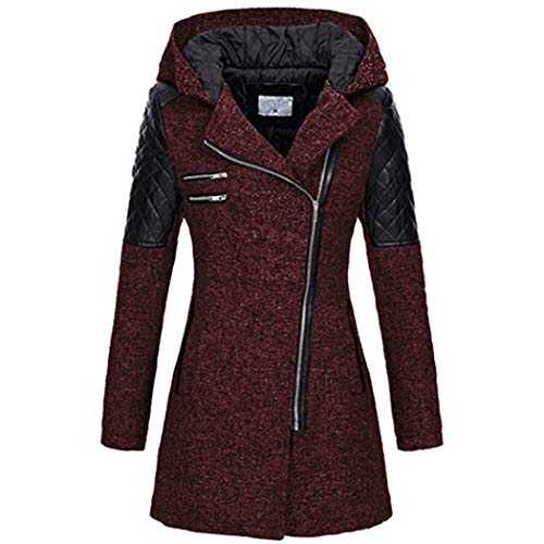 HANMAX Damen Wollmantel Trenchcoat mit Reißverschluss Lange Übergangsmantel (S, Rotwein) von HANMAX