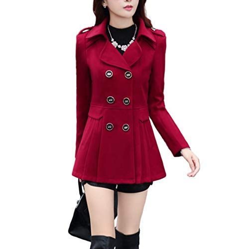 HANMAX Damen Wollmantel Trenchcoat mit Reißverschluss Lange Übergangsmantel (Weinrot#, M) von HANMAX