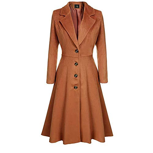 HANMAX Damen Wollmantel mit Reverskragen Knielang Wintermantel Einfarbig Tweed Mantel Frauen Elegante Wolle Mantel von HANMAX