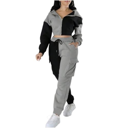 HANMAX Women 2 Piece Tracksuit Long Sleeve Zip Up Crop Hood Sweatshirt Long Pants Outfits Jogger Sweatsuit Sets von HANMAX