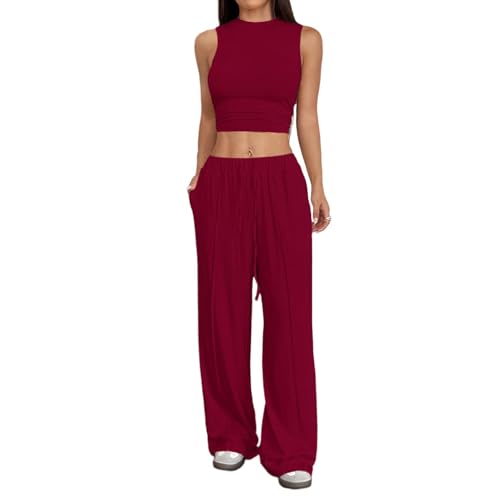 HANMAX Women Two Piece Outfits Summer Tank Top and Wide Leg Pants Tracksuit Sets von HANMAX
