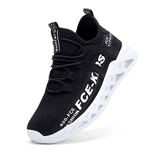 HANMUN Turnschuhe Kinderschuhe Sportschuhe Jungen Hallenschuhe Mesh Atmungsaktiv Leicht Laufschuhe Outdoor Straßenlaufschuhe Sneaker für Unisex-Kinder, Schwarz Weiss EU 26 von HANMUN