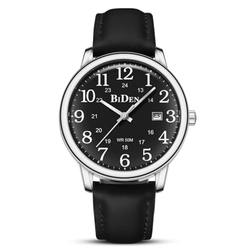 HANPOSH Uhren Herren Herren Uhr Analog Quarz Uhren für Männer Wasserdicht Armbanduhren Herren Mode Business Uhr mit Datum Leder Band (Silber Schwarz) von HANPOSH