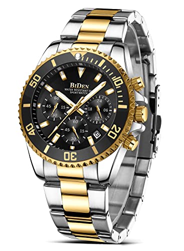 HANPOSH Herren Uhr Uhren Herren Chronographen Edelstahl Wasserdicht Armbanduhr Herren Quarz Uhren mit Datum Business Casual Uhr für Männer (A02-Silber Gold Schwarz) von HANPOSH